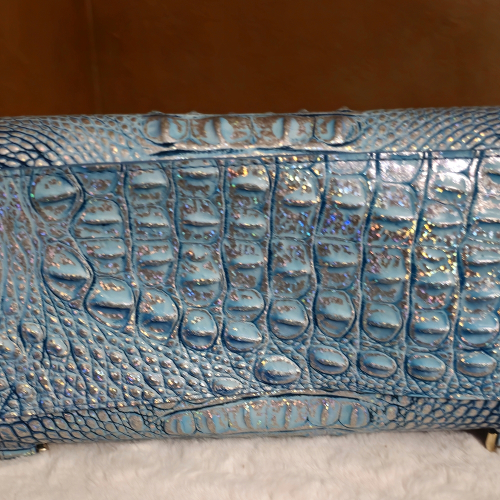 Iridescent Blue Crocodile-Embossed Backpack - Picture 2 of 11